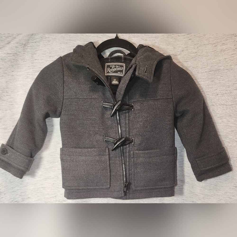 Rothschild 2t Jacket Wool Blend Pea Coat Dark Gray Zipper and Buttons Pockets